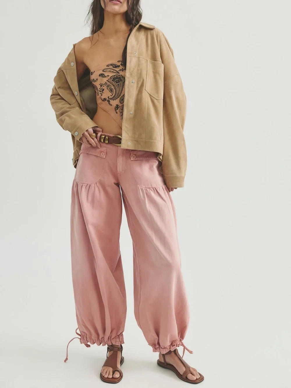 Pink We The Free Lotus Balloon Jeans